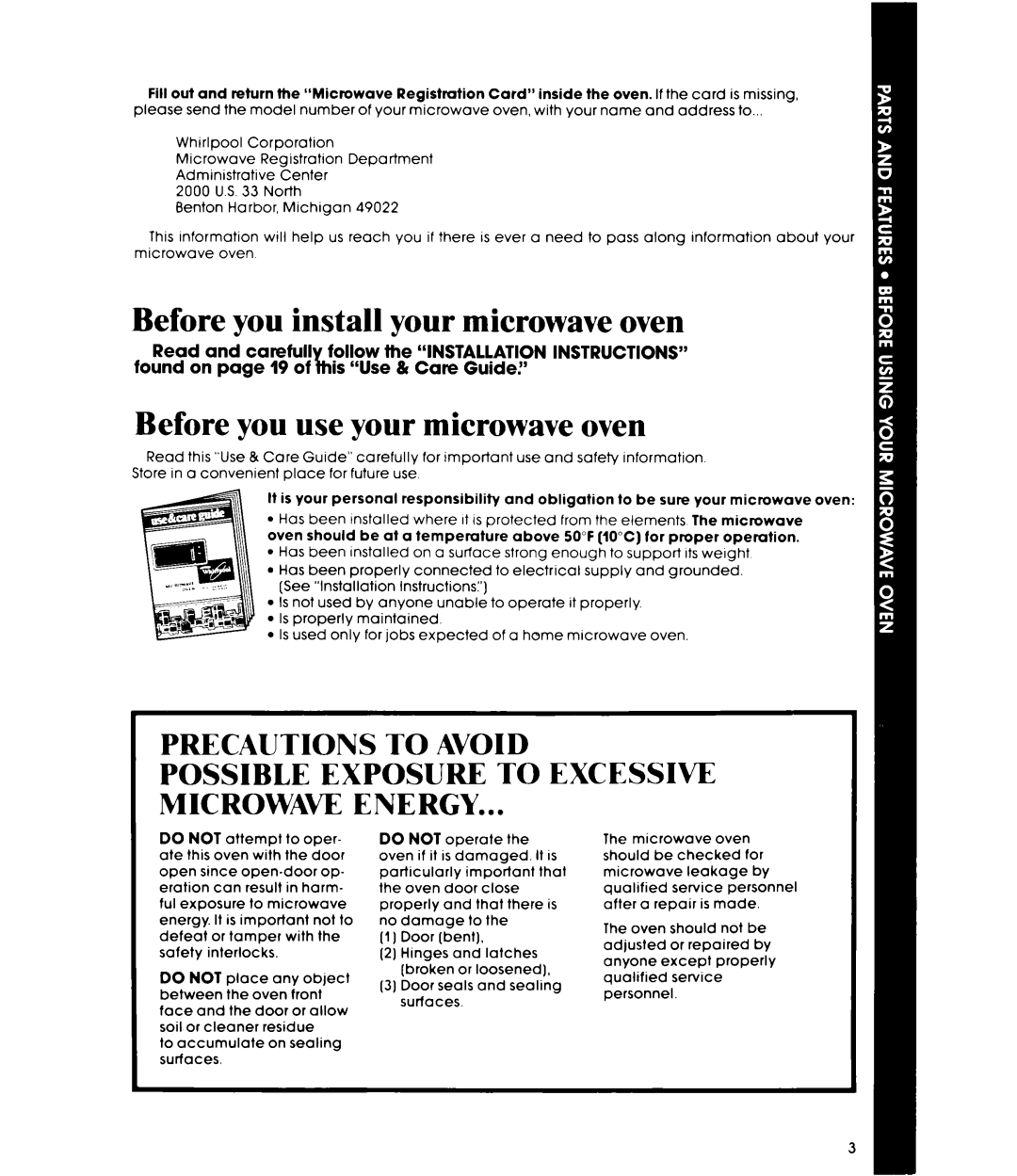 Whirlpool MW3520XP, MW352EXP manual Before you install your microwave oven, Before you use your microwave oven 