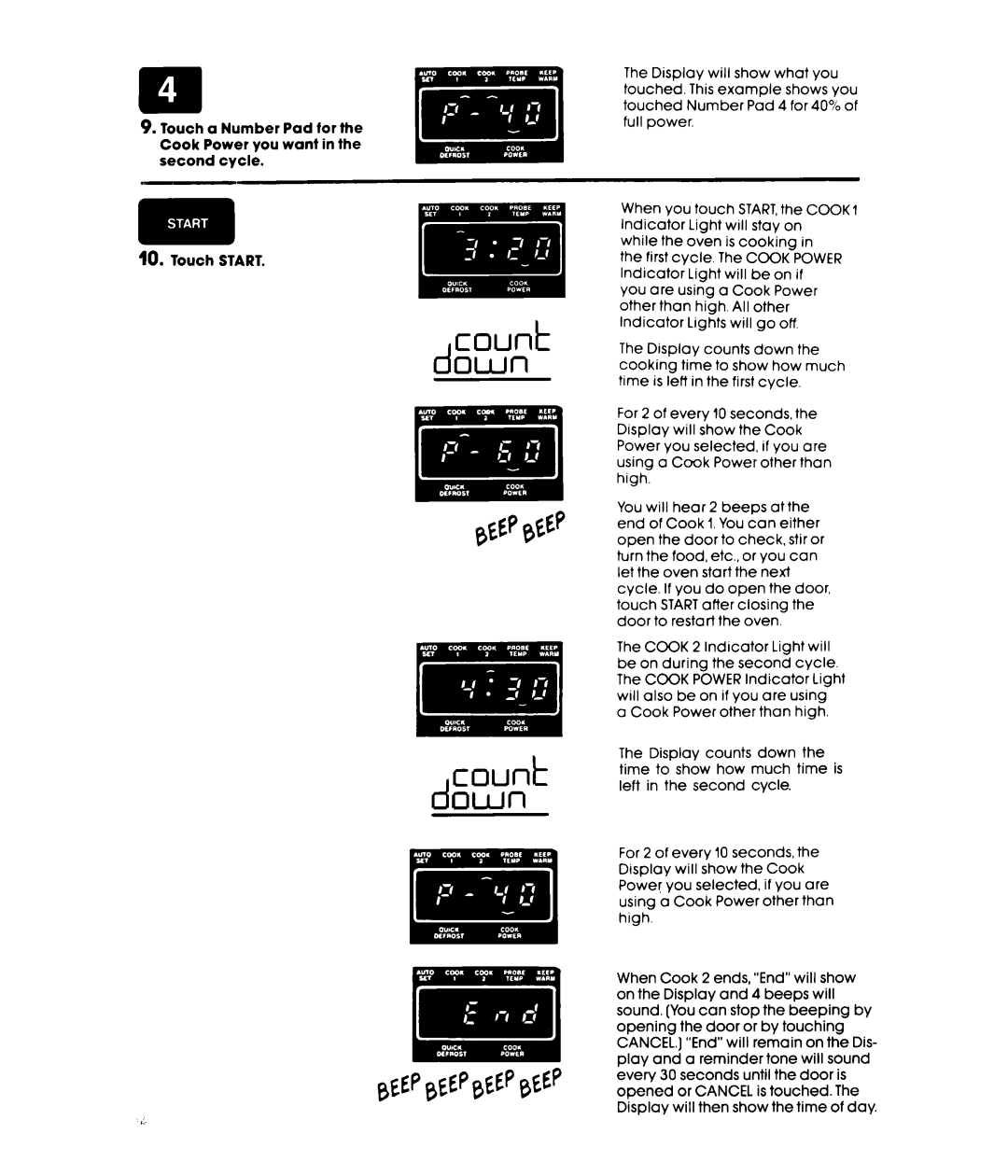 Whirlpool MW3601XW, MW3600XW manual Count down 