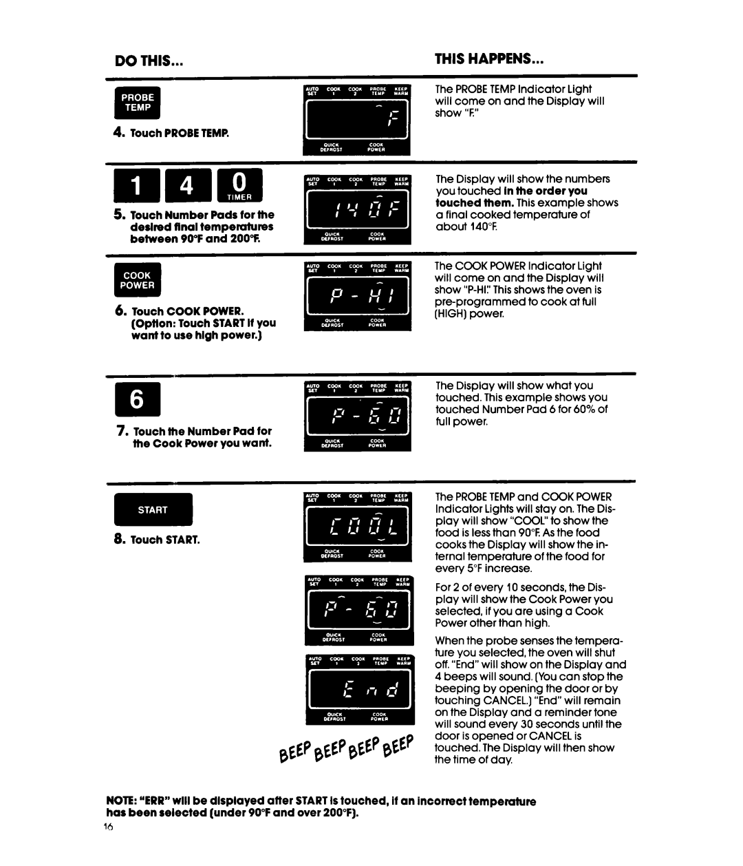 Whirlpool MW3601XW, MW3600XW manual Touch the Number Pad for the Cook Power you want Touch Start 