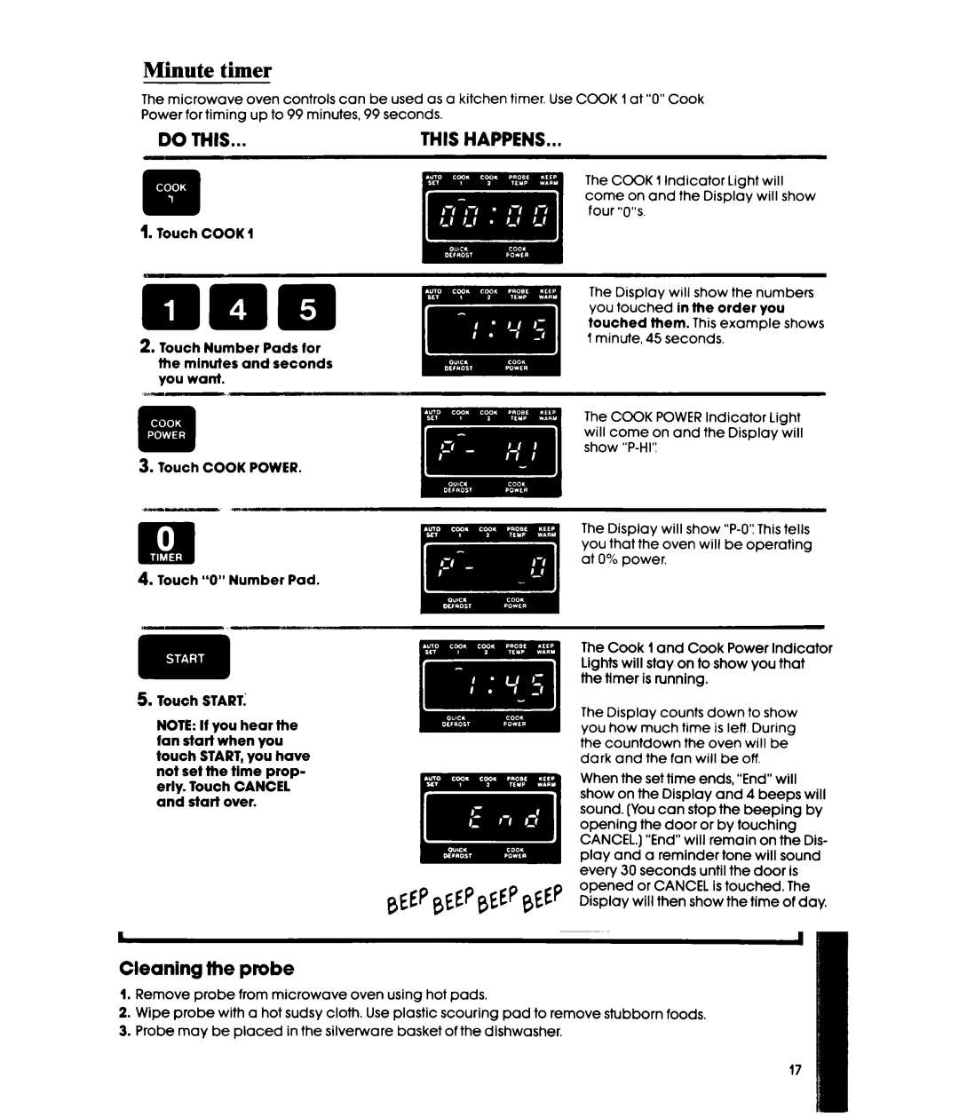 Whirlpool MW3601XW, MW3600XW manual Minute timer 