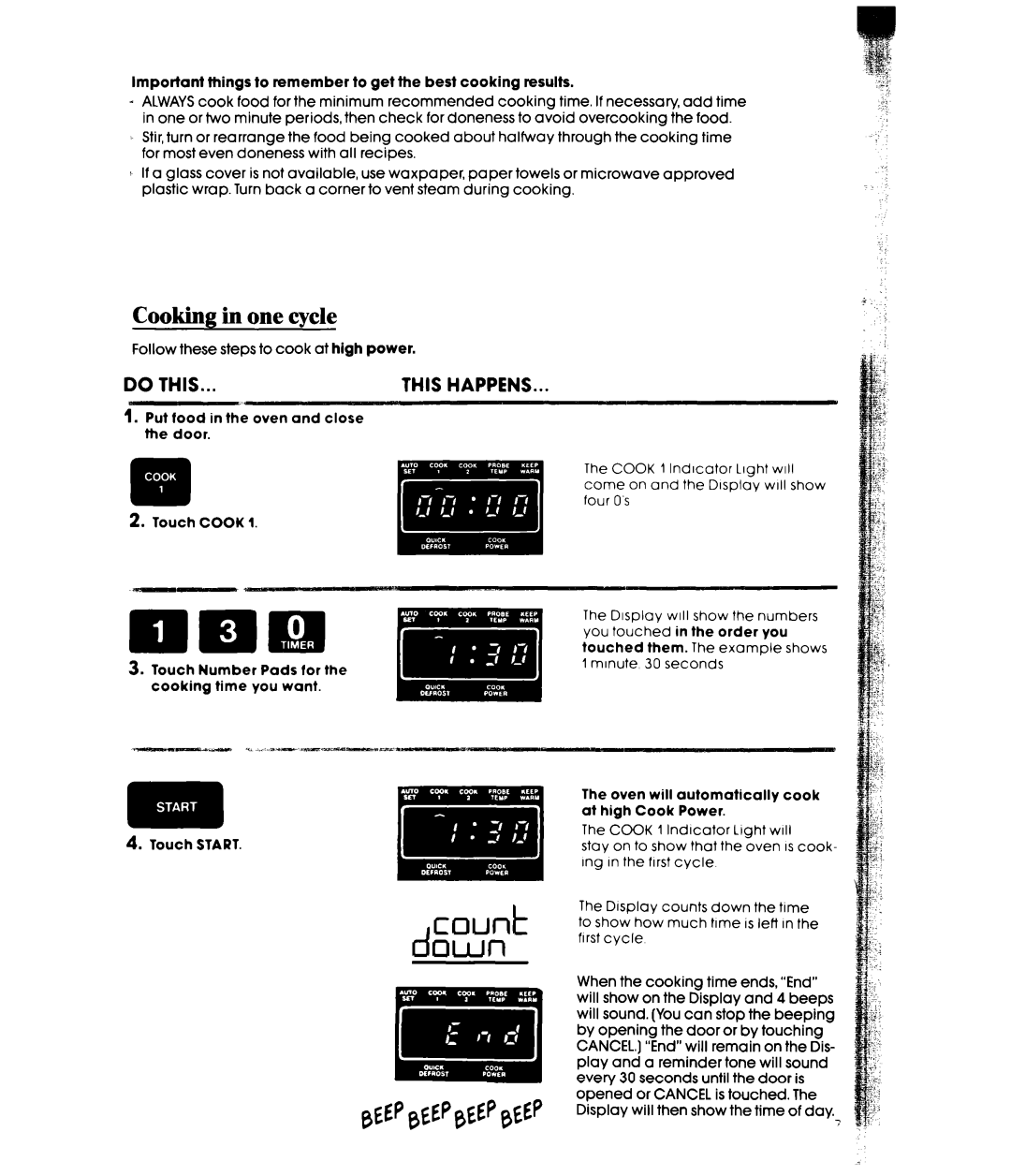 Whirlpool MW3600XW, MW3601XW manual Cooking ln one cycle, Oven will automatically cook at high Cook Power 