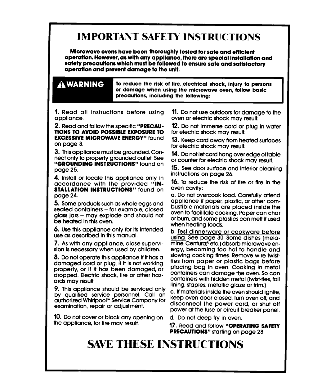 Whirlpool MW3601XW, MW3600XW manual Saw These Instructions, Important Safety Instructions 