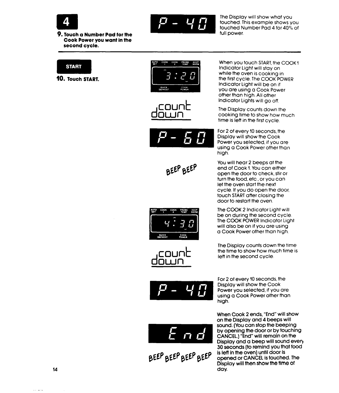 Whirlpool MW36OOXS manual Count down 