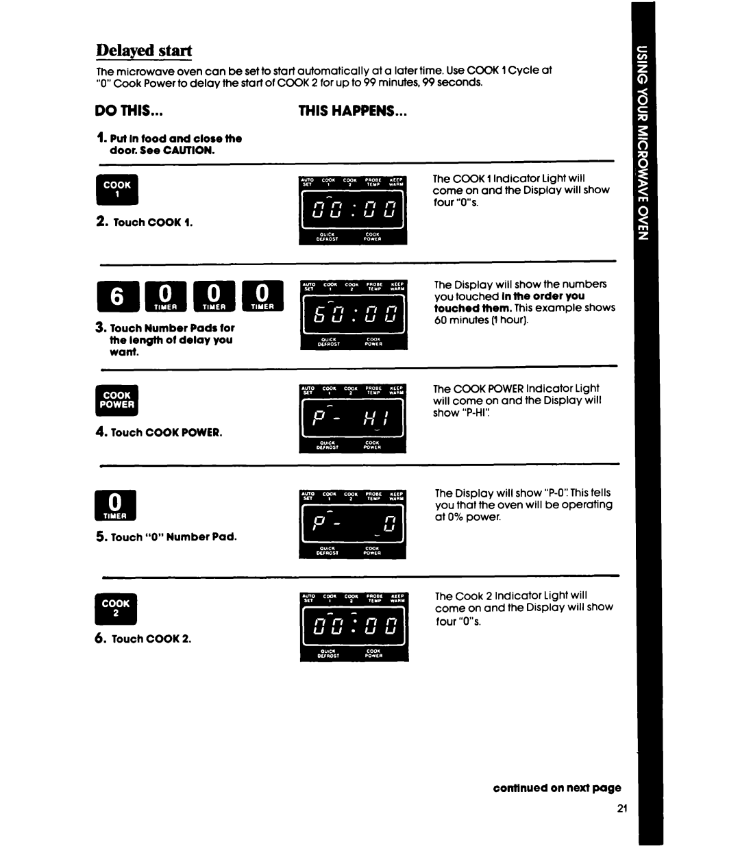 Whirlpool MW36OOXS manual 6JI, Delayed start 