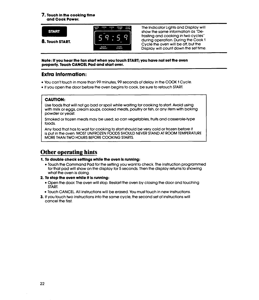 Whirlpool MW36OOXS manual Other operating hints, Extra Information 