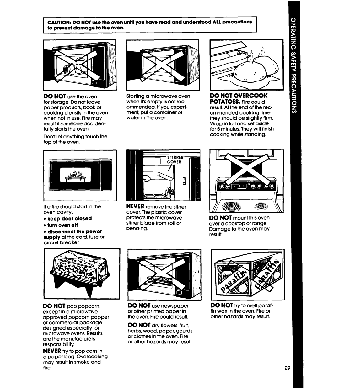 Whirlpool MW36OOXS manual Don’t let anything touch the top of the oven 