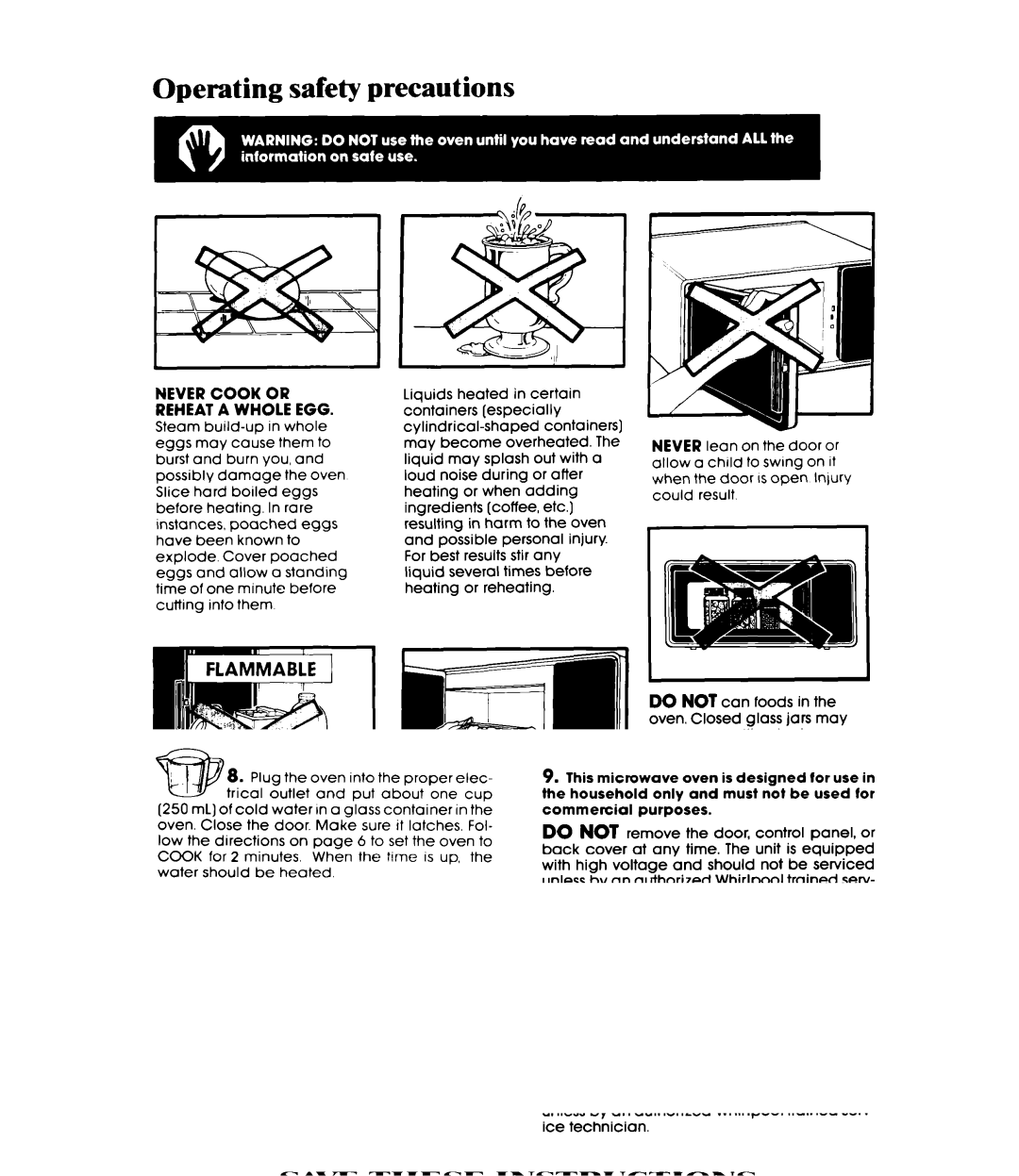 Whirlpool MW3OOOXP manual Operating safety precautions 