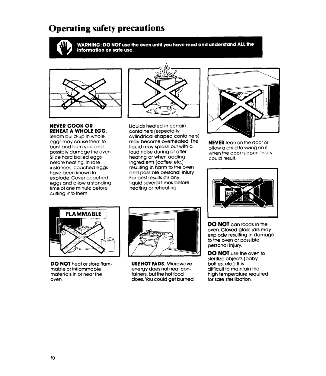 Whirlpool MW3OOOXP manual Operating safety precautions 