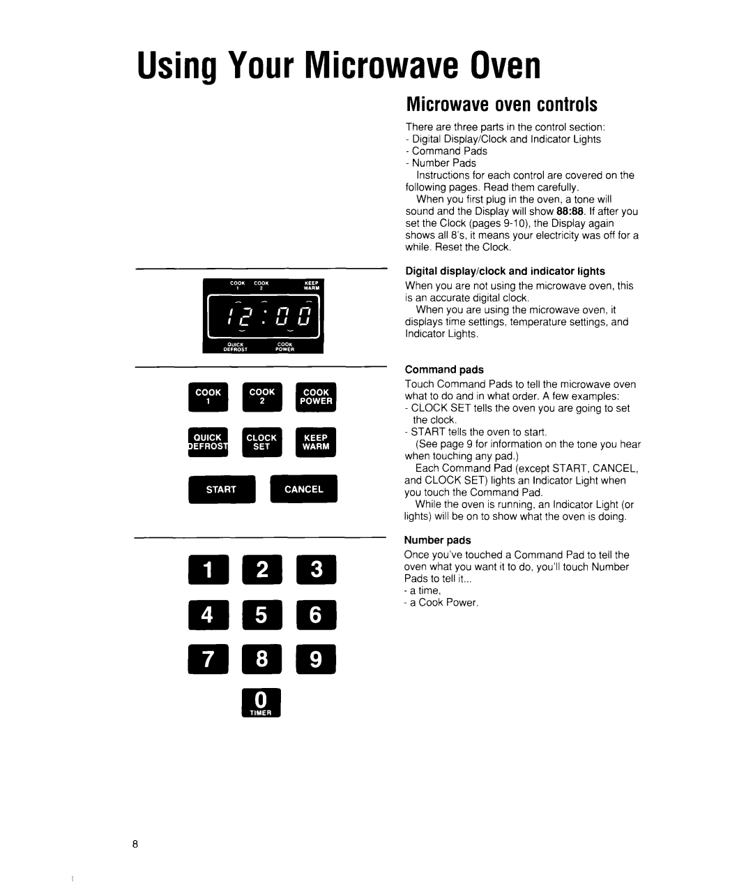 Whirlpool MW7400XW manual UsingYourMicrowaveOven, Microwave oven controls 