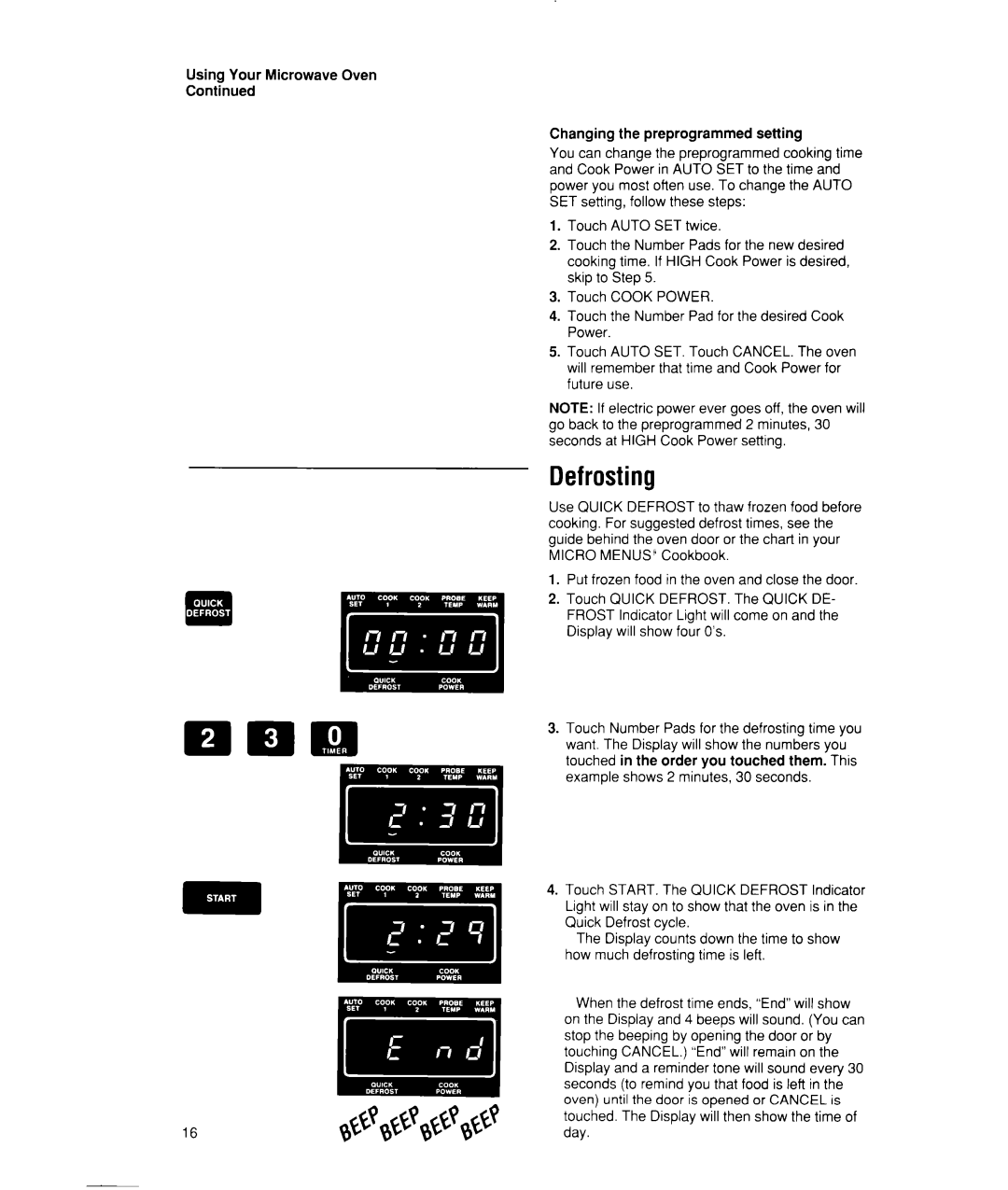 Whirlpool MW7500XW manual Defrosting, Day 