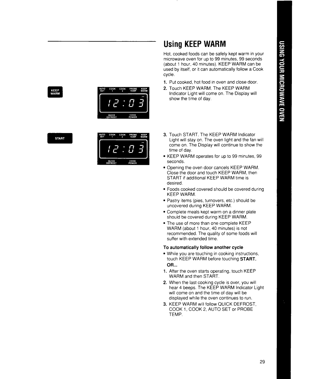 Whirlpool MW7500XW manual UsingKEEPWARM 