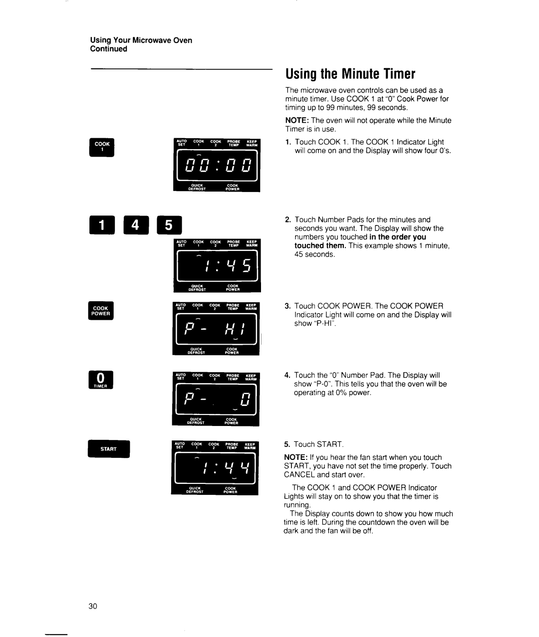 Whirlpool MW7500XW manual Usingthe MinuteTimer, Using Your Microwave Oven 