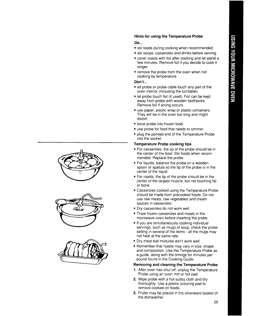 Whirlpool MW7500XW manual Hints for using the Temperature Probe Do 