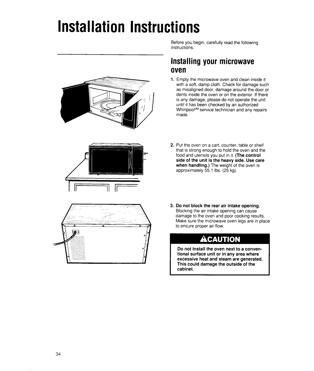 Whirlpool MW7500XW manual Installation Instructions, Installing your microwave oven 