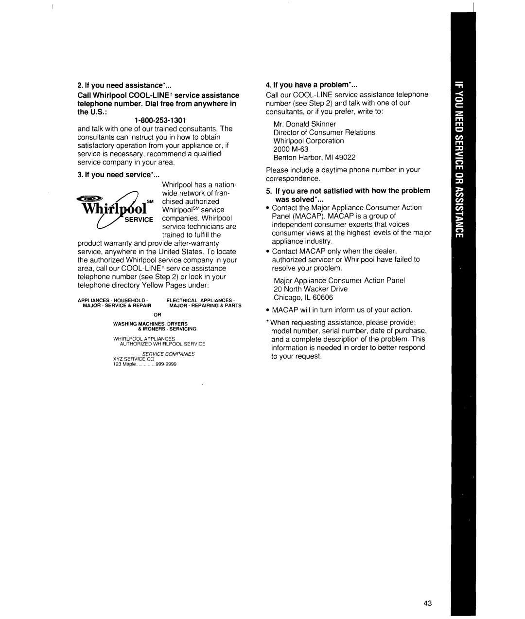 Whirlpool MW7500XW manual If you need assistance’ 