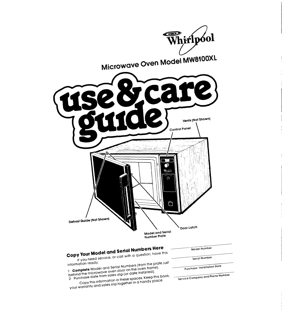 Whirlpool MW8100XL manual 