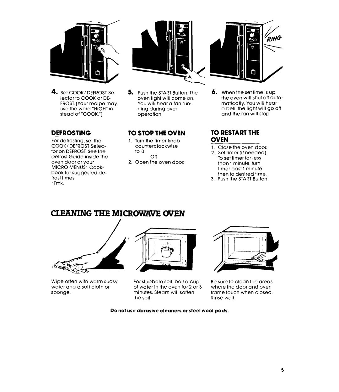 Whirlpool MW8100XL manual Cleaning the Microwne Uven, Defrosting 