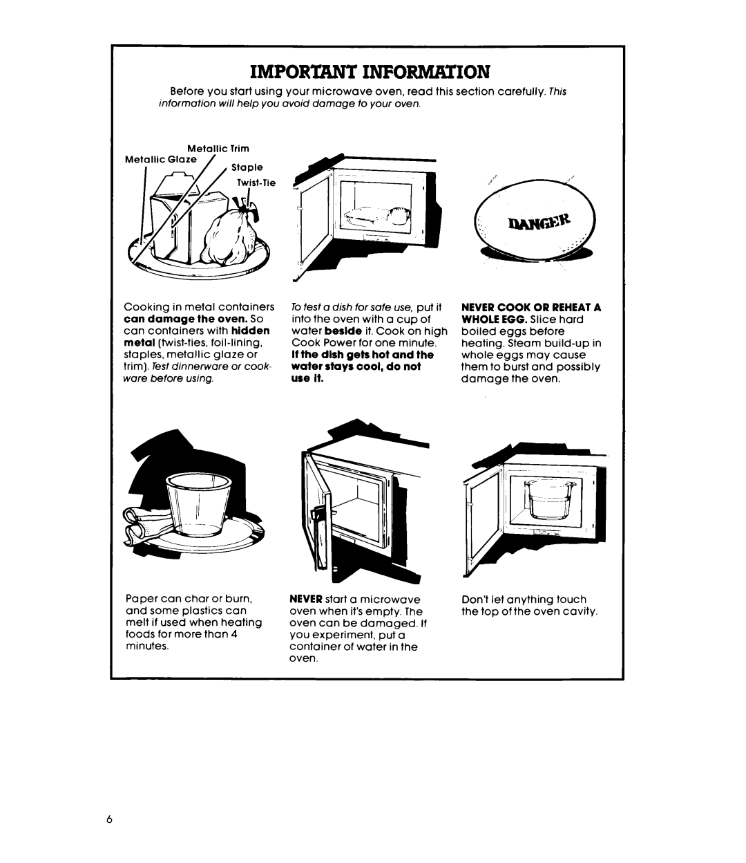 Whirlpool MW8100XL manual Important Information 