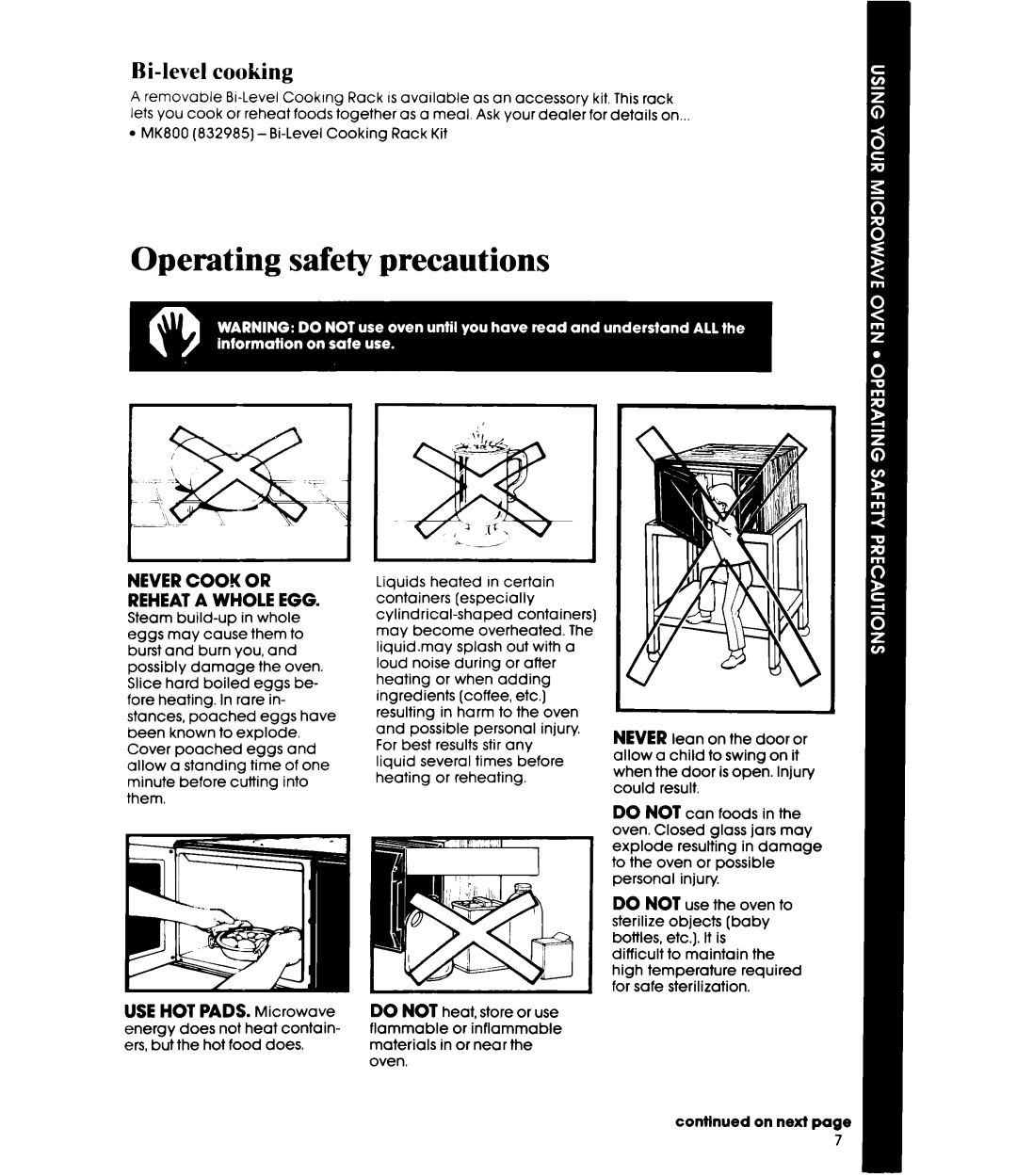 Whirlpool MW8100XR manual Operating safety precautions, Bi-levelcooking 
