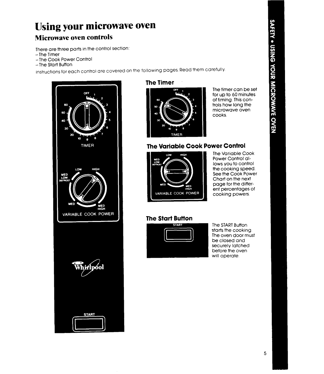 Whirlpool MW8200XR manual Using your microwave oven, Microwave oven controls, The Start Button 