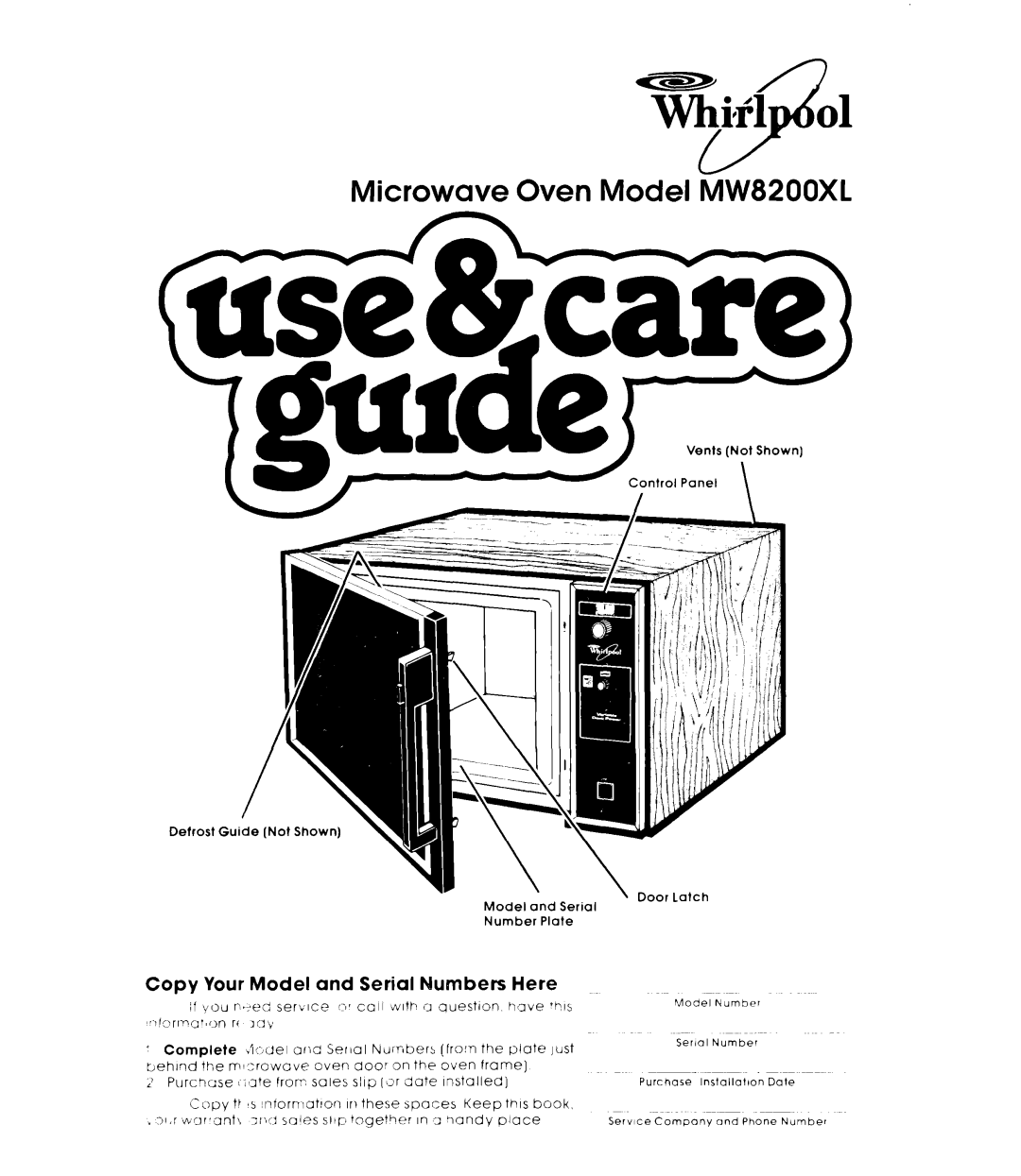 Whirlpool MW82OOXL manual Us$fsgrel 