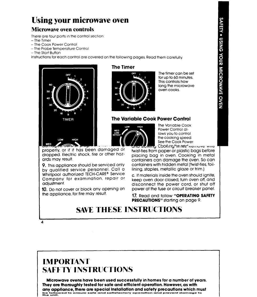 Whirlpool MW8400XR, MW840EXR manual Using your microwave oven, Microwave oven controls, Start Button 