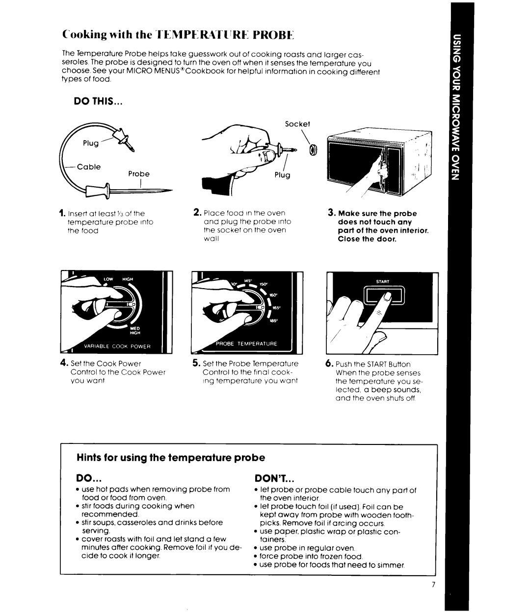 Whirlpool MW8400XR, MW840EXR manual Do This, Hints for using the temperature probe, Don’T 