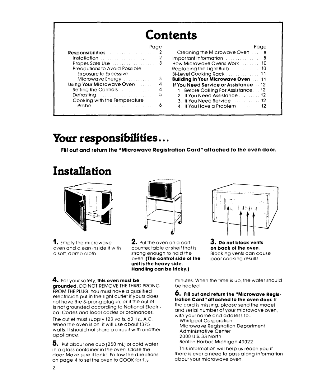 Whirlpool MW8450XL, MW8400XL warranty Contents 