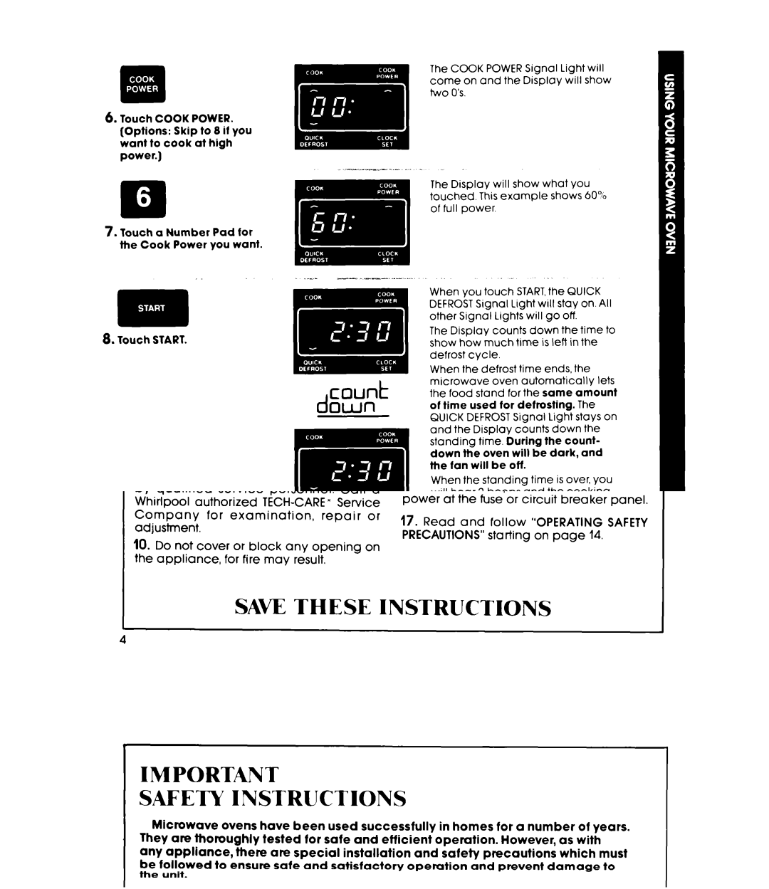 Whirlpool MW8500XP manual Count down 