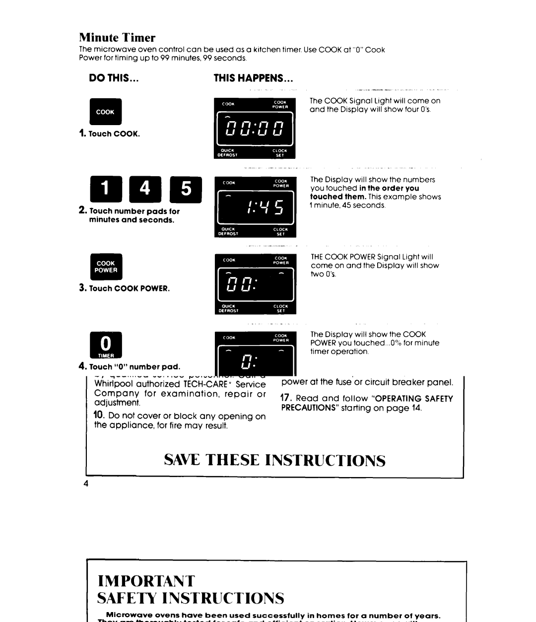 Whirlpool MW8500XP manual Minute Timer, ~.~.-.-. .~ 