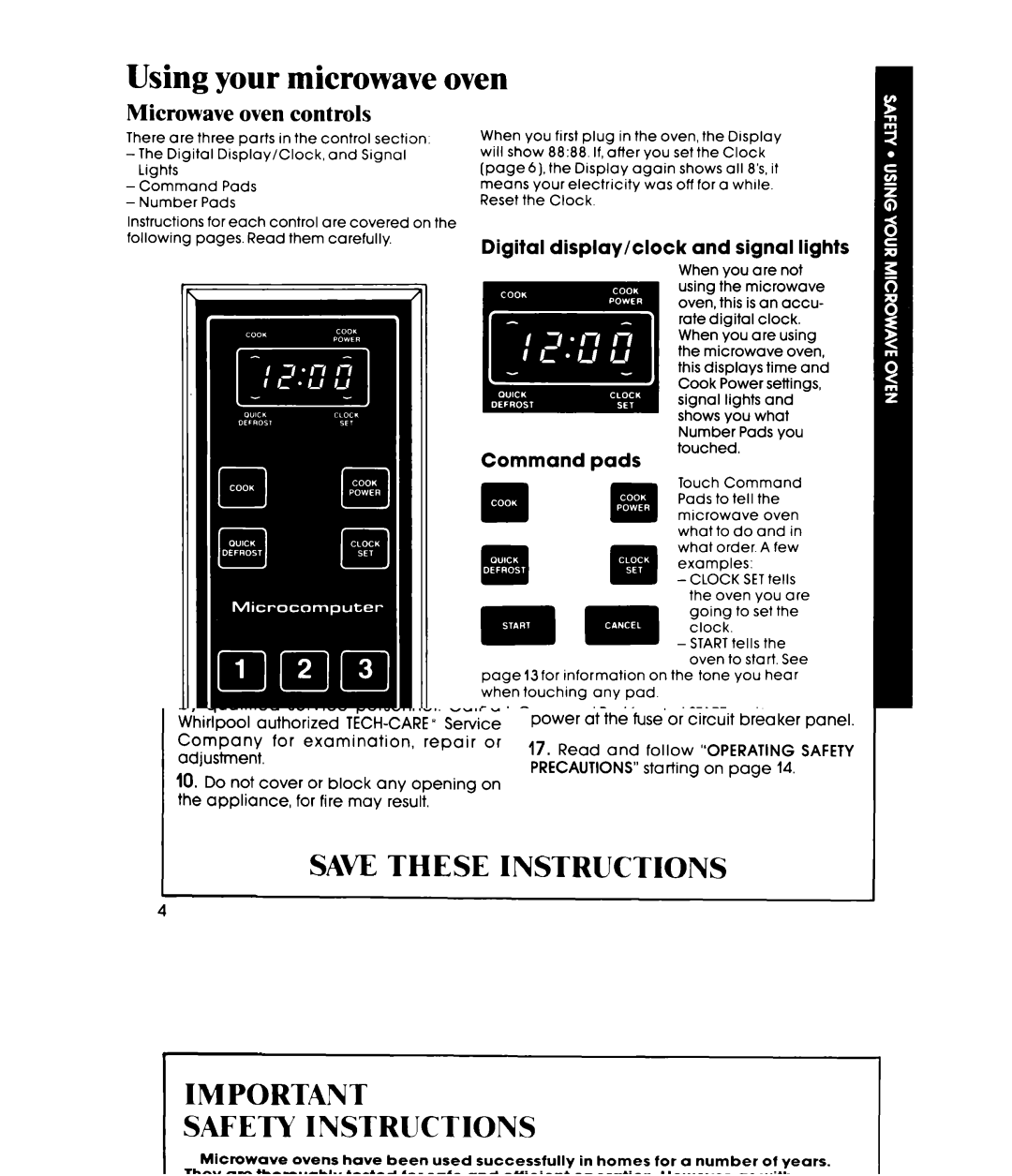 Whirlpool MW8500XP manual Using your microwave oven, Microwave oven controls, Number pads 