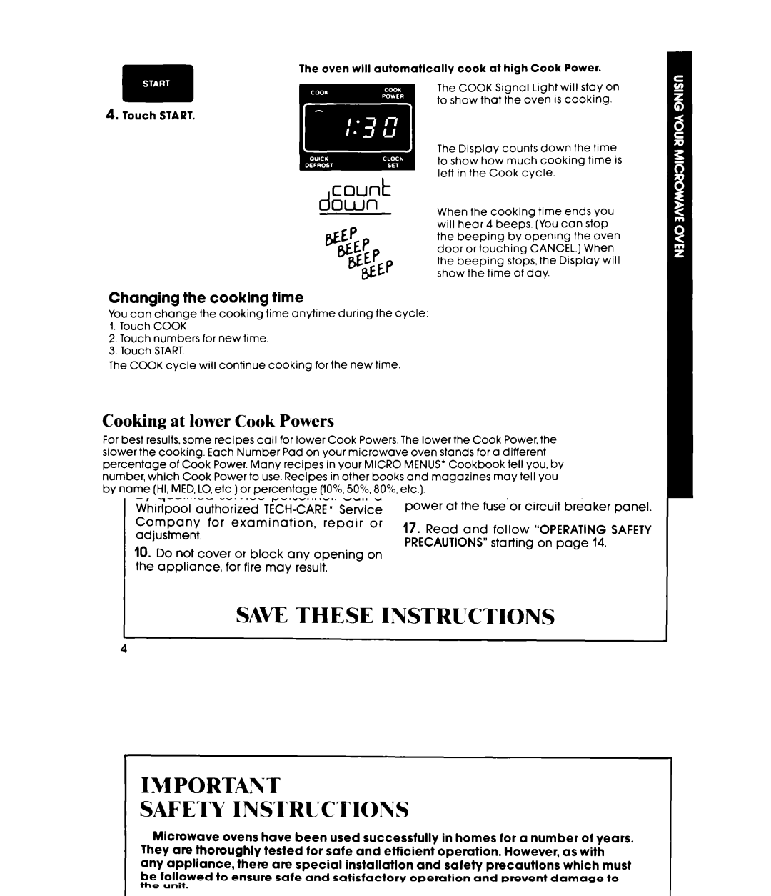 Whirlpool MW8500XP manual Cooking at lower Cook Powers, Changing the cooking time 