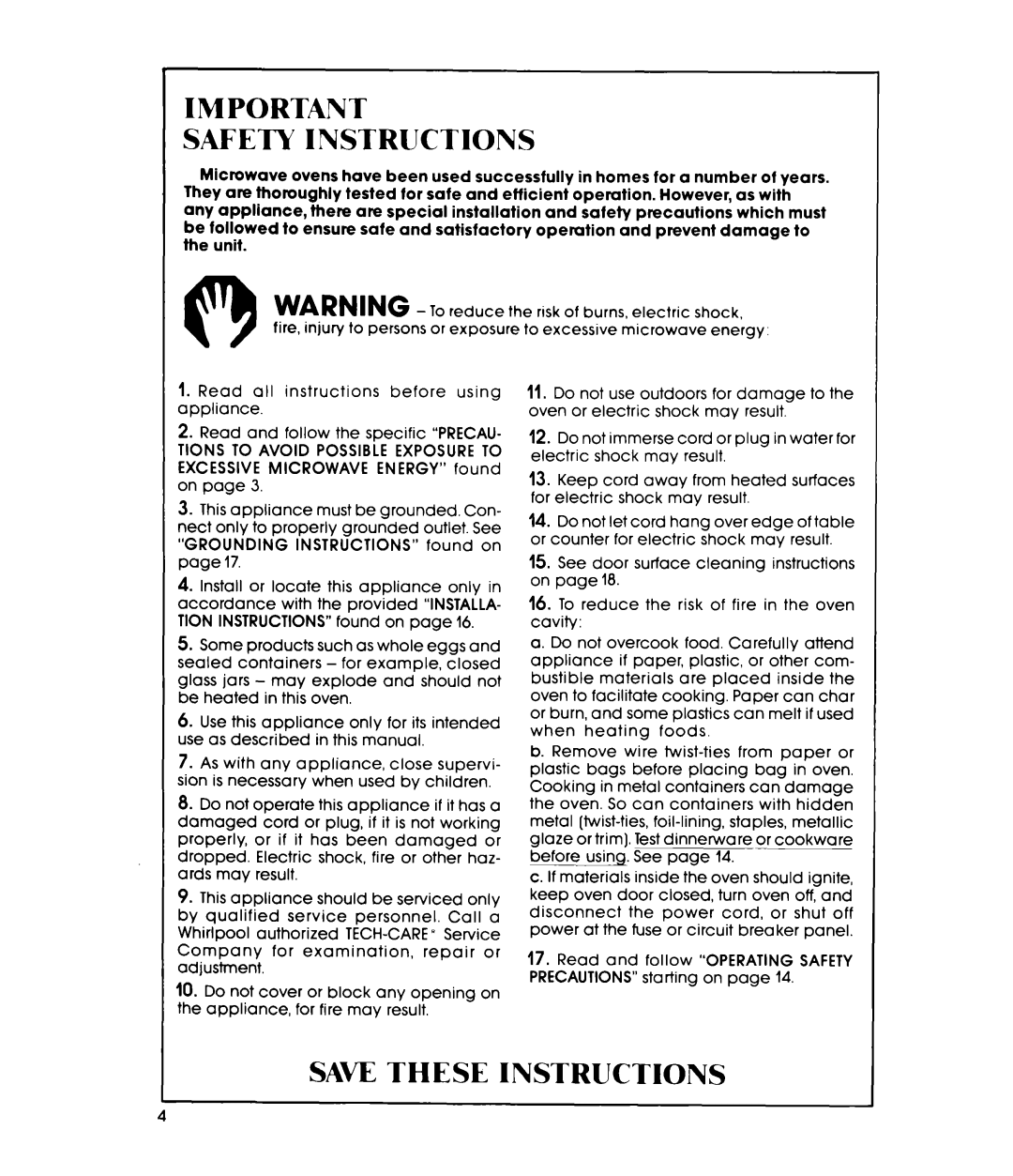 Whirlpool MW8500XP manual Safety Instructions, Saw These Instructions 