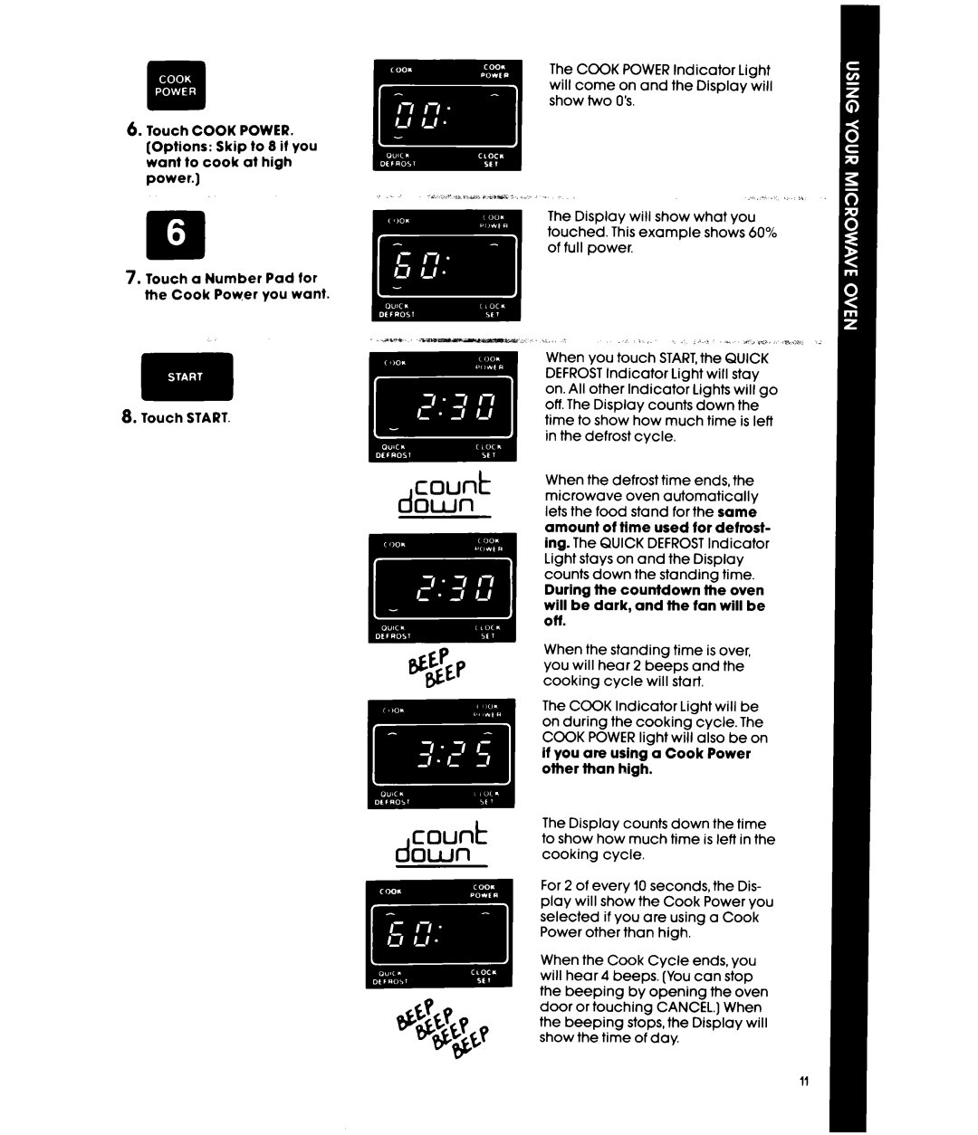 Whirlpool MW850EXR, MW8500XR manual Count down 