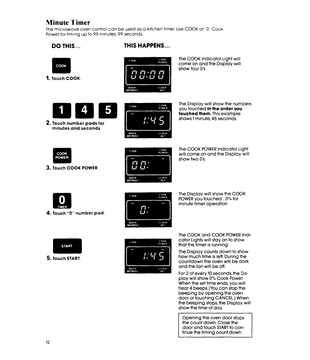 Whirlpool MW8500XR, MW850EXR manual Minute Timer 