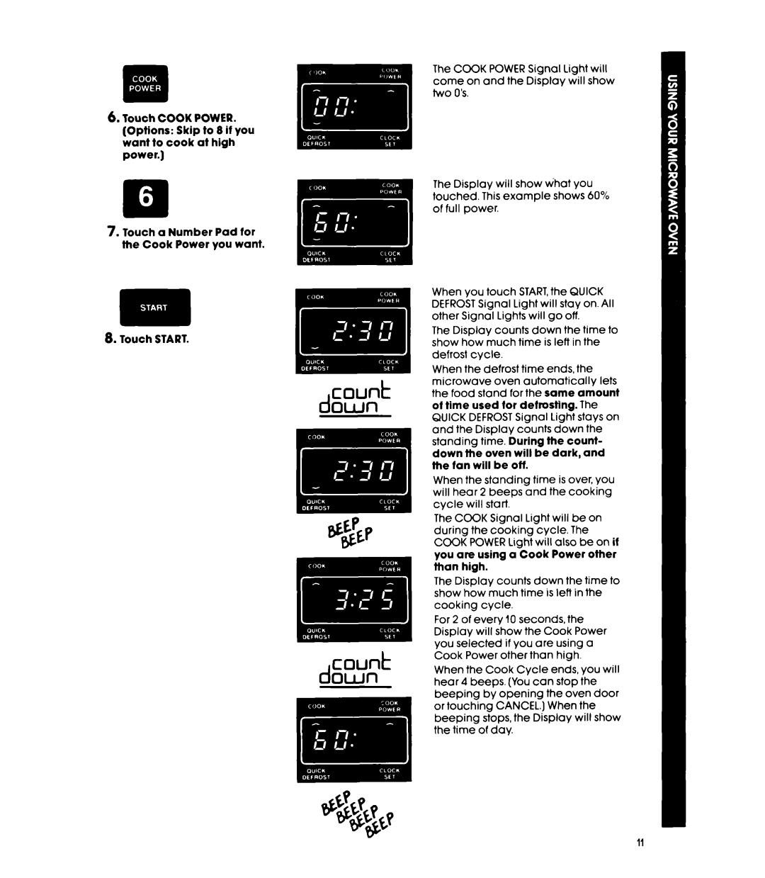 Whirlpool MW85OOXP, MW850EXP manual Count down 