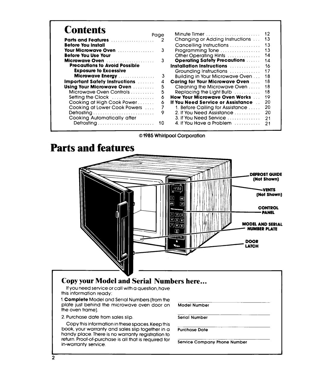 Whirlpool MW850EXP, MW85OOXP manual Contents 