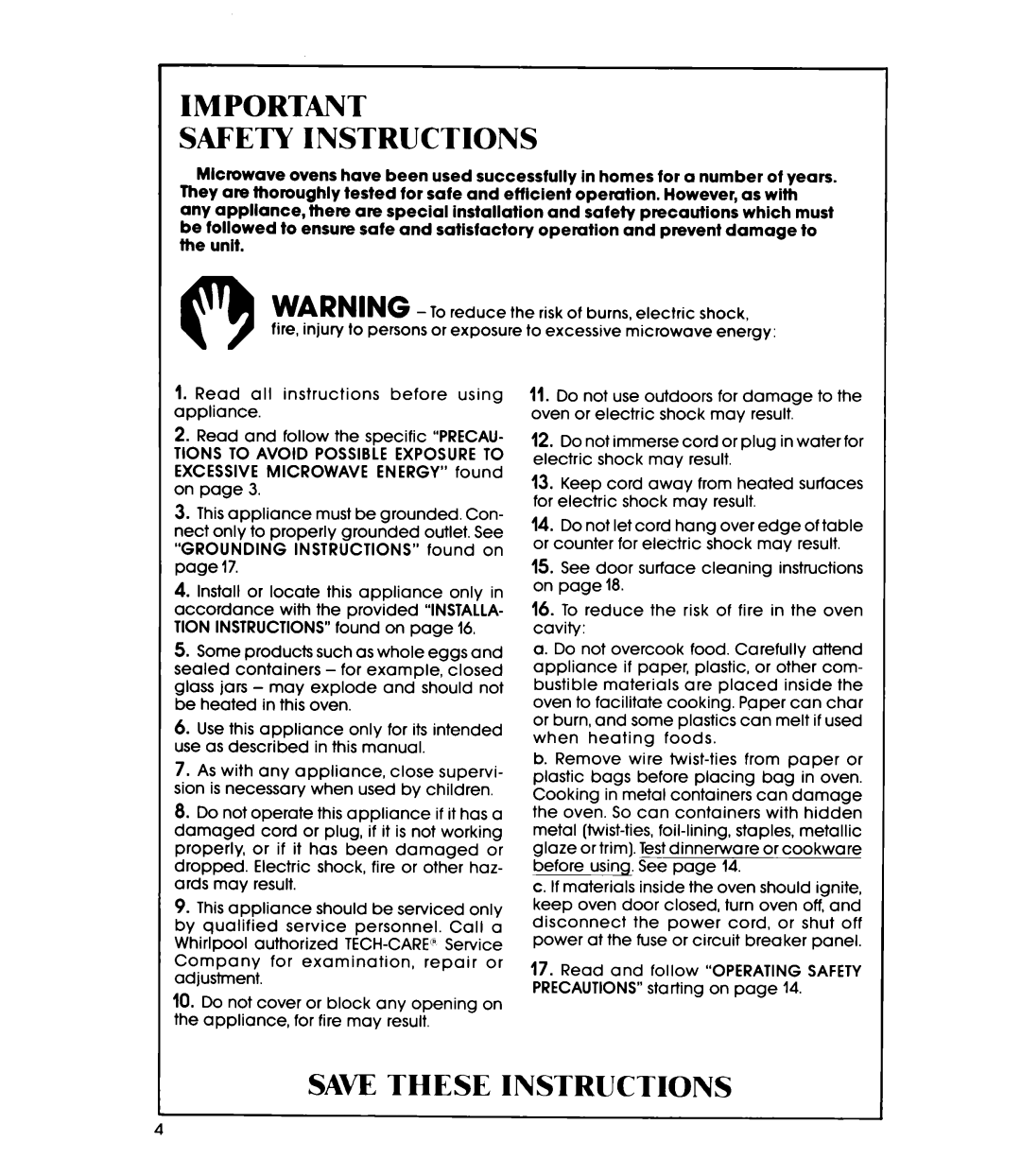 Whirlpool MW850EXP, MW85OOXP manual Safety Instructions, Saw These Instructions 