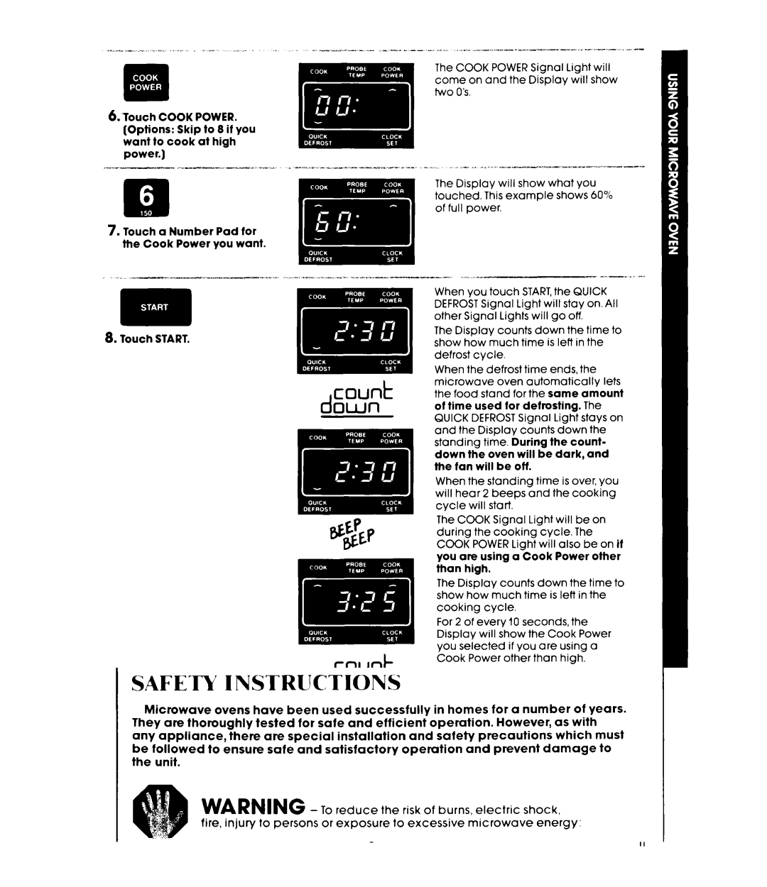 Whirlpool MW8520XP manual Count down 