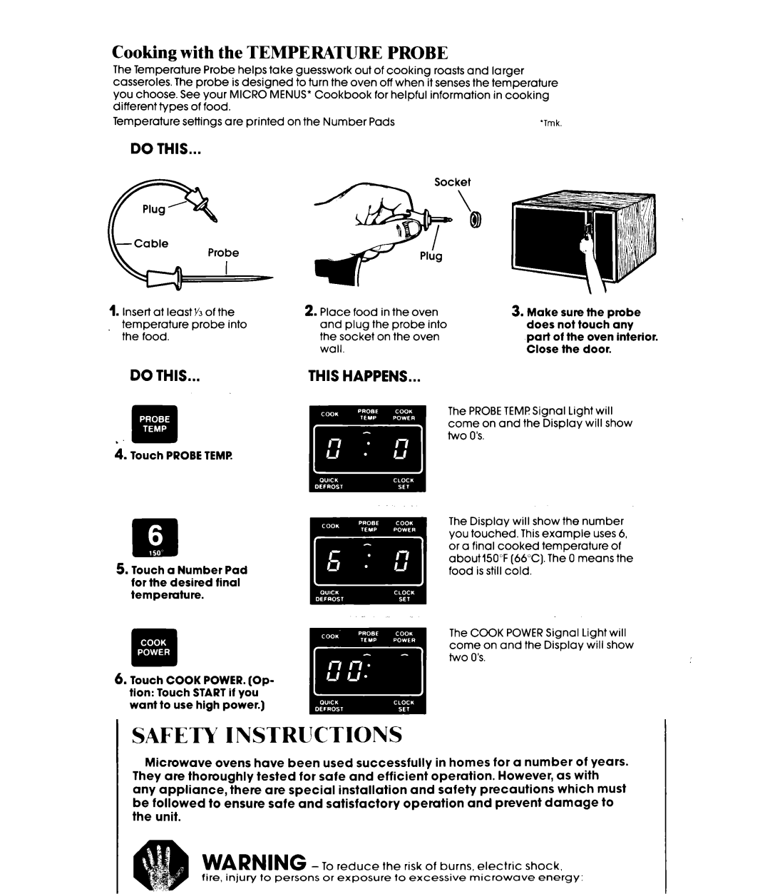 Whirlpool MW8520XP manual Cooking with the Temperature Probe 