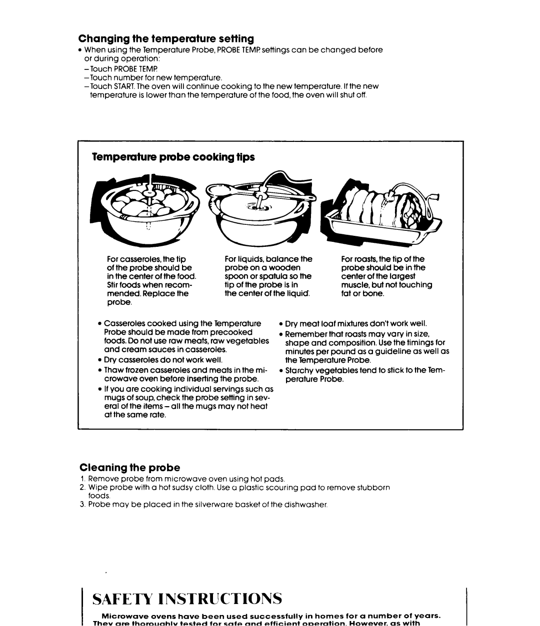 Whirlpool MW8520XP manual Changing the temperature setting, Cleaning the probe, Probe Temf 