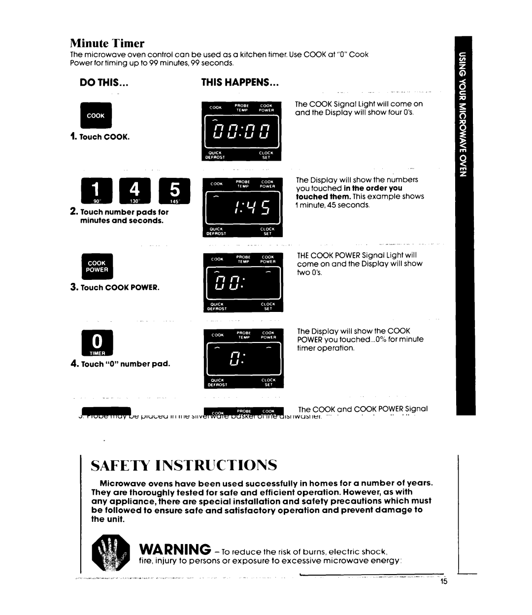 Whirlpool MW8520XP manual Minute Timer 