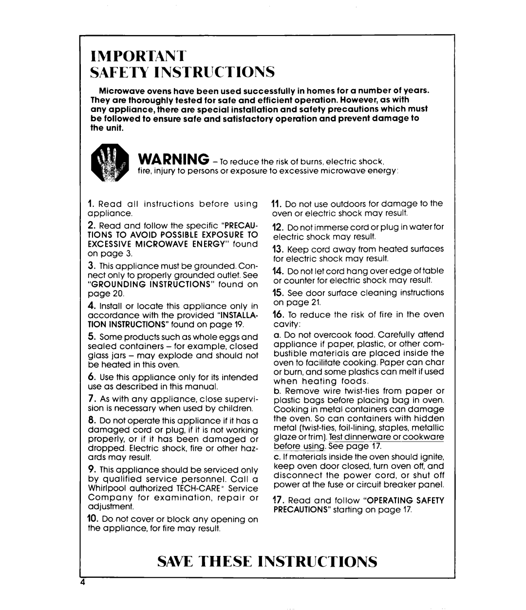 Whirlpool MW8520XP manual Safety Instructions 