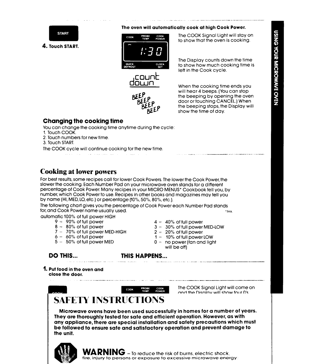 Whirlpool MW8520XP manual Cooking at lower powers, Changing the cooking time, High, Med, Low 