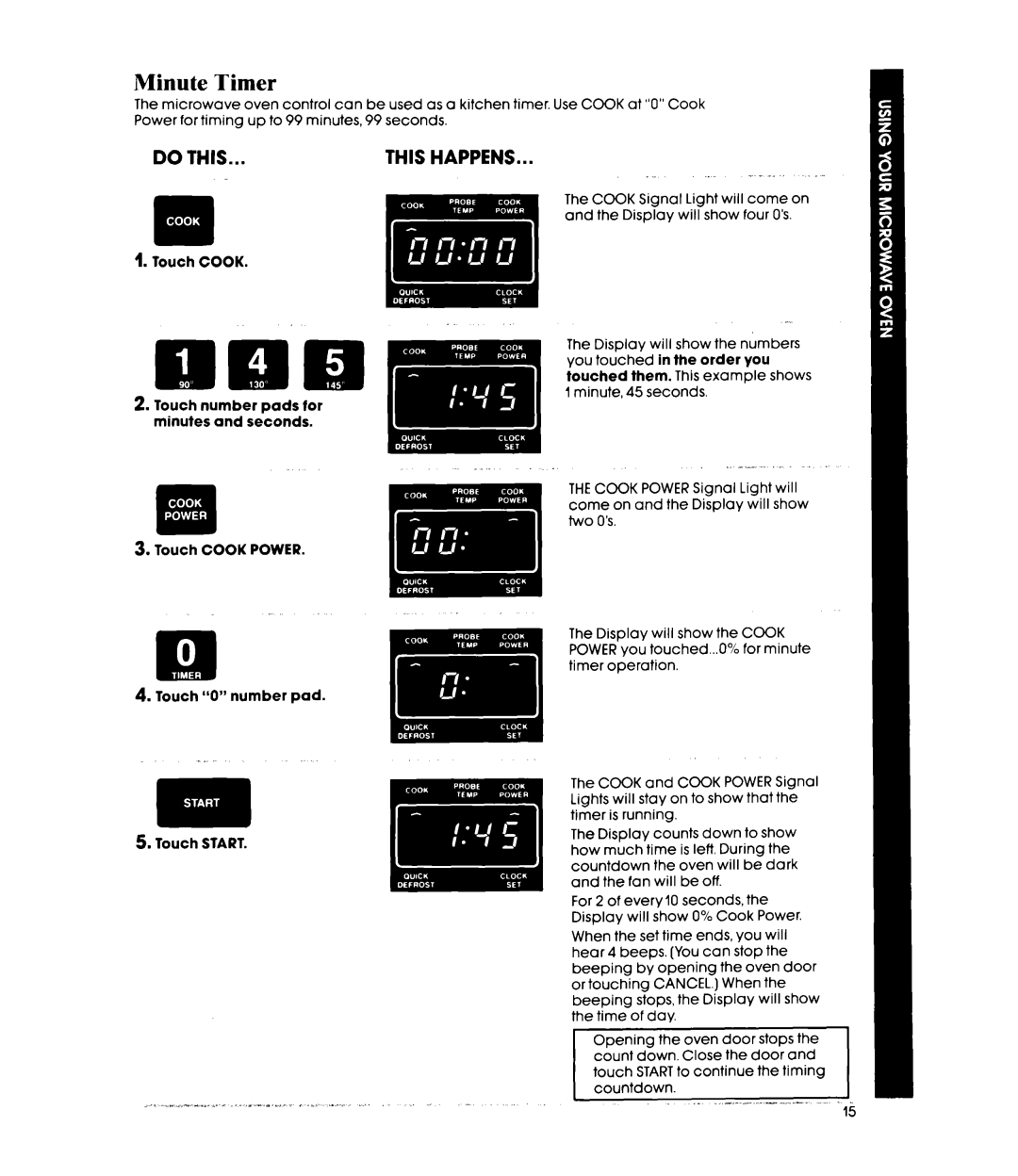 Whirlpool MW8520XP manual Minute Timer, Do This, This Happens 