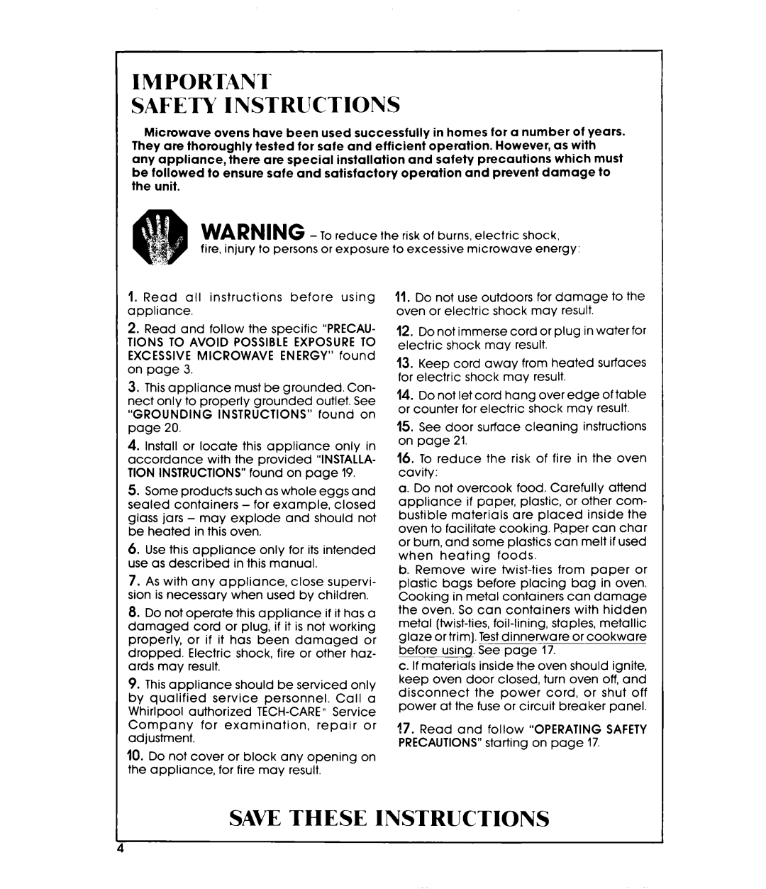 Whirlpool MW8520XP manual Safety Instructions, Save These Instructions 