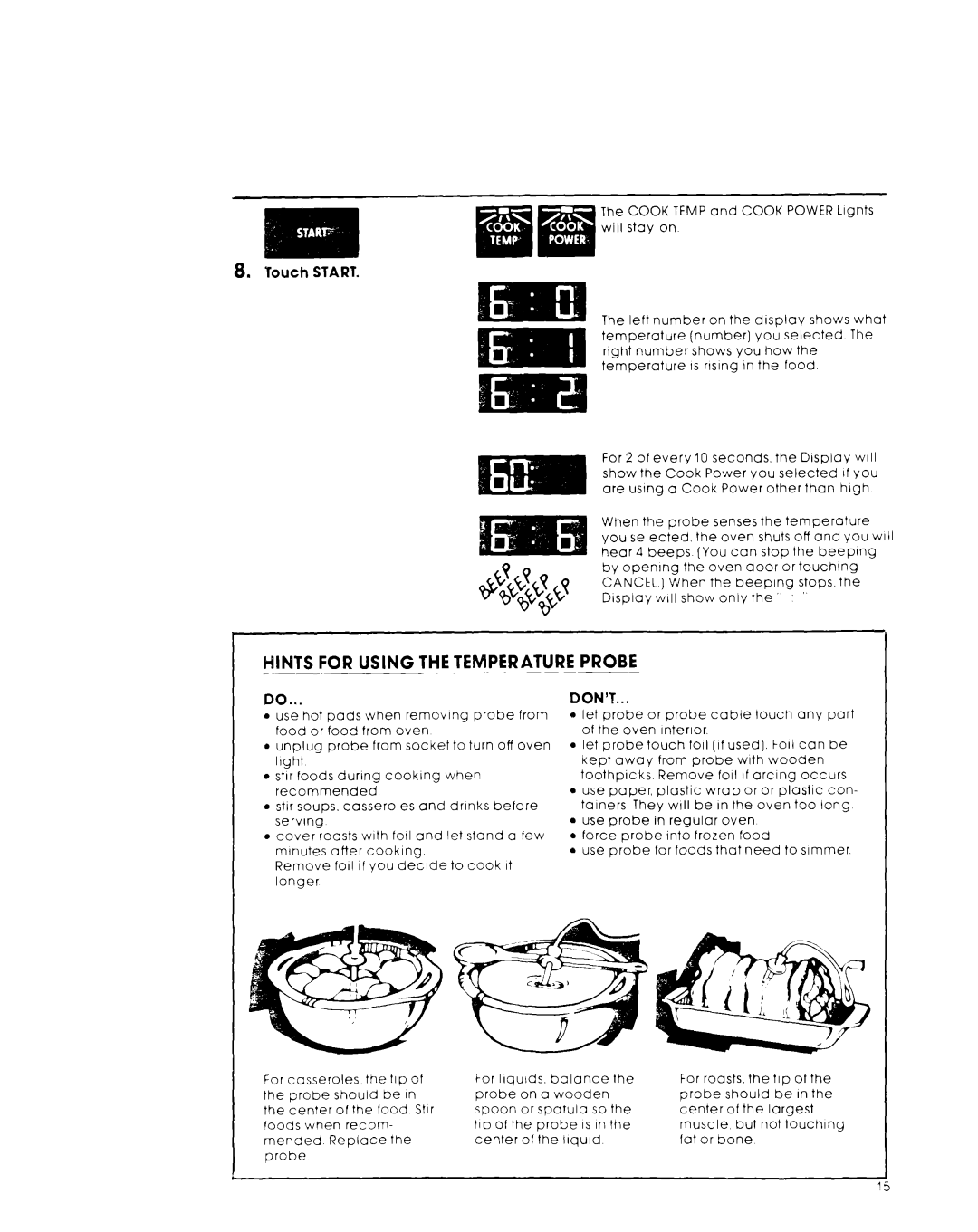 Whirlpool MW8600XL, MW8550XL warranty Hints for Using THE-TEMPERATURE Probe, Don’T 