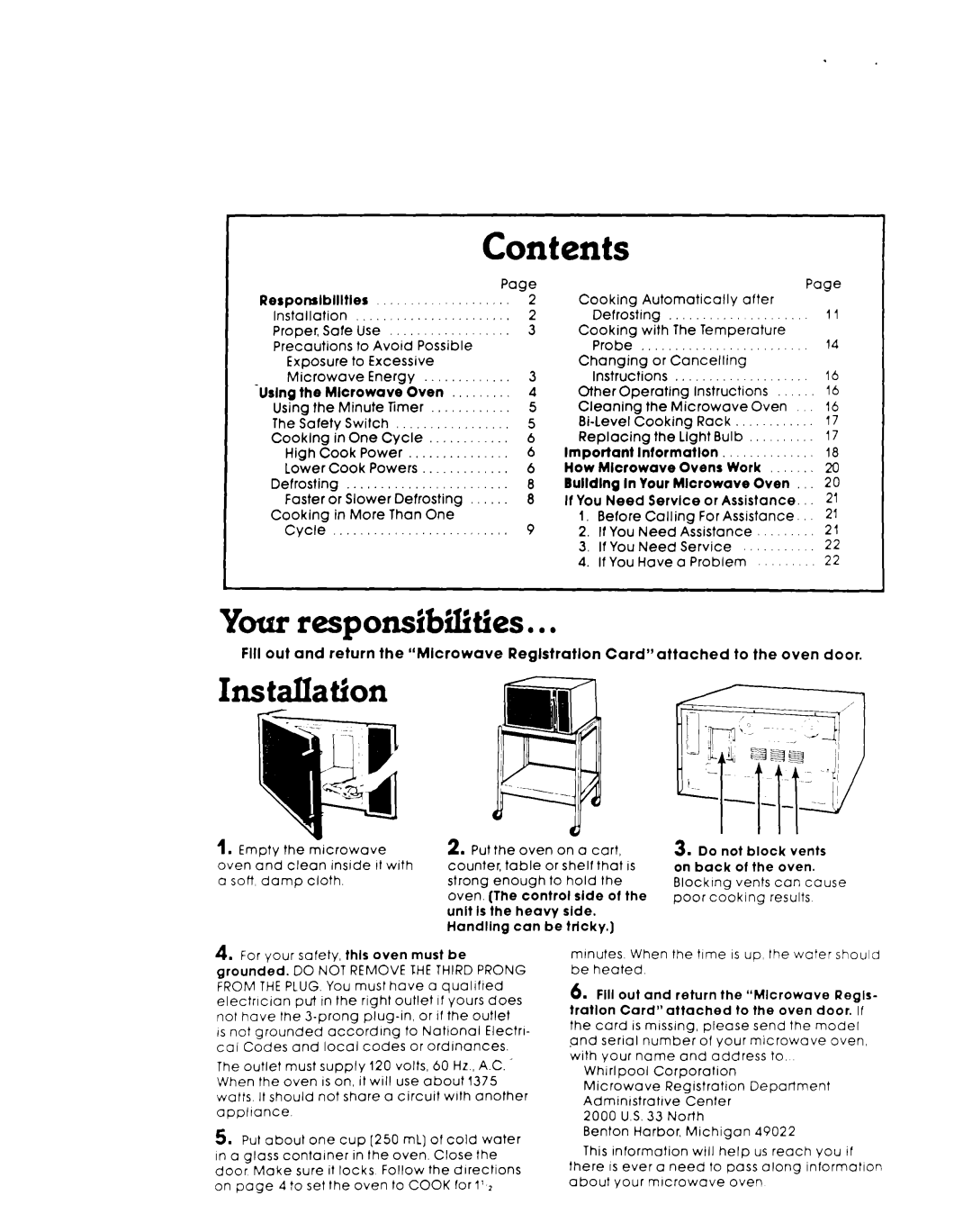 Whirlpool MW8550XL, MW8600XL warranty Contents 