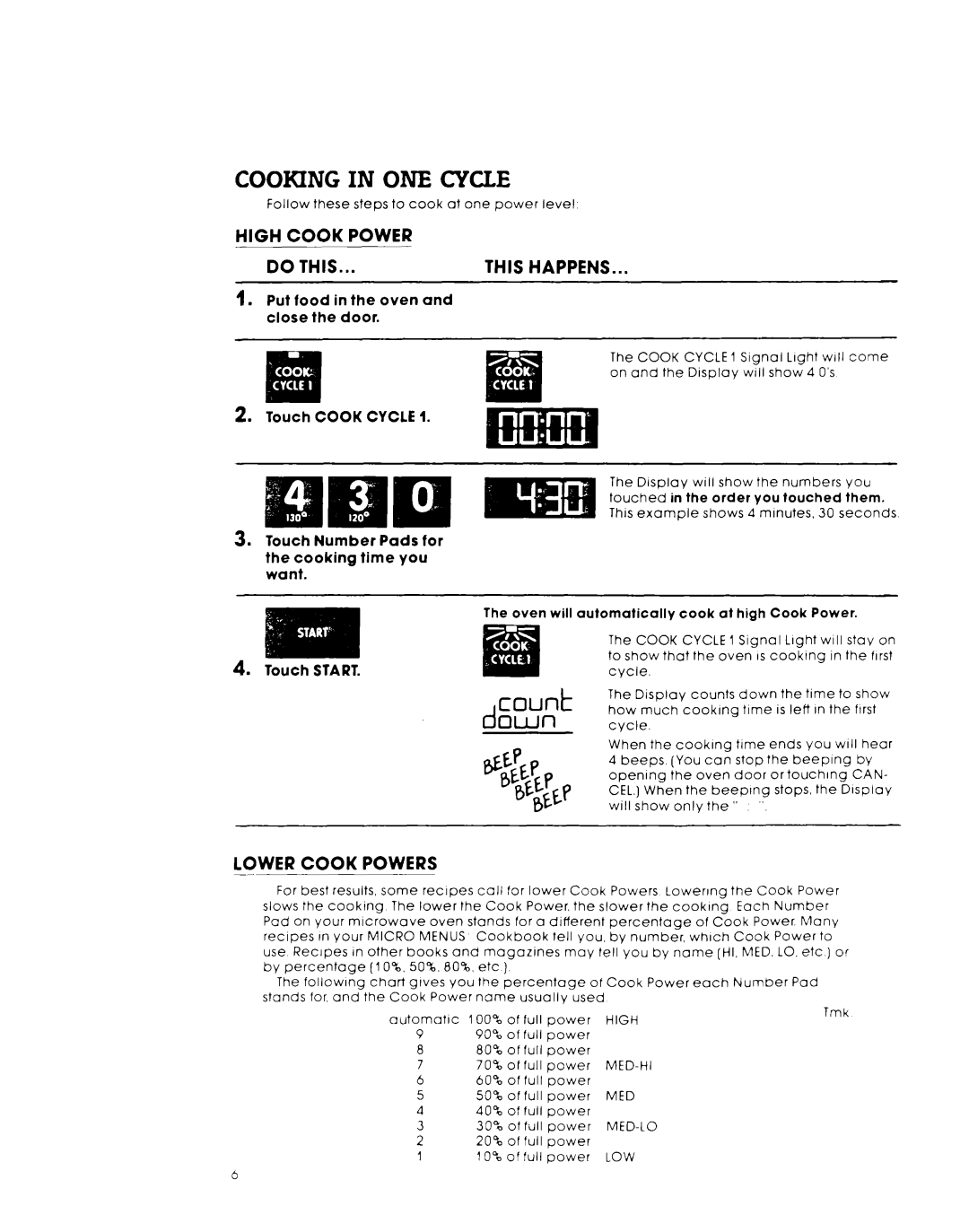 Whirlpool MW8550XL, MW8600XL warranty Cooking in ONE Cycle, High Cook Power Do this, Powers, Menus 