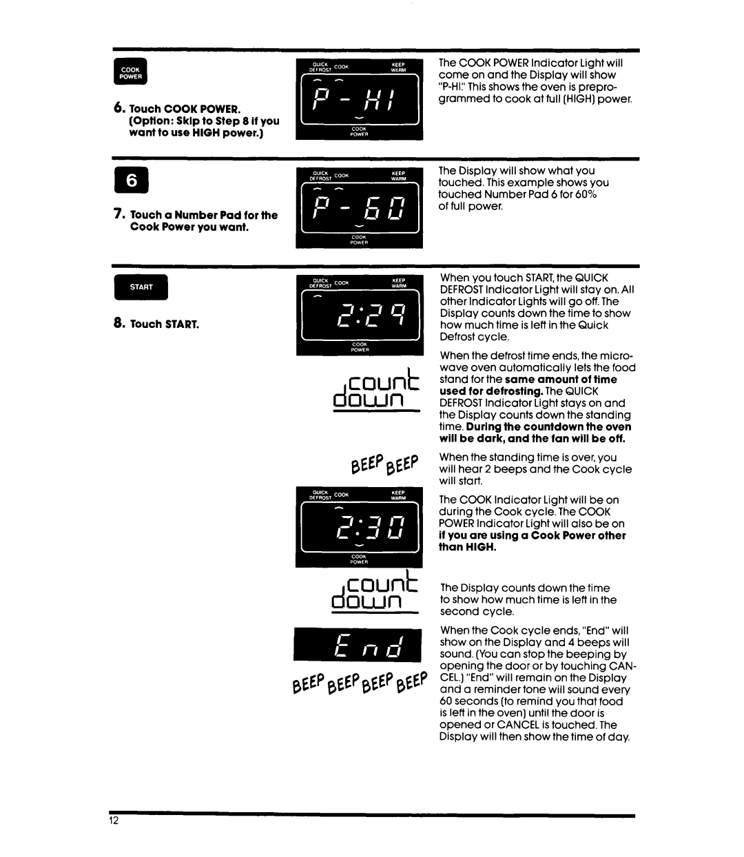 Whirlpool MW8550XS manual Beepbeep 